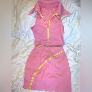 2 piece set sleeveless collar zipper top with zipper skirt Barbie